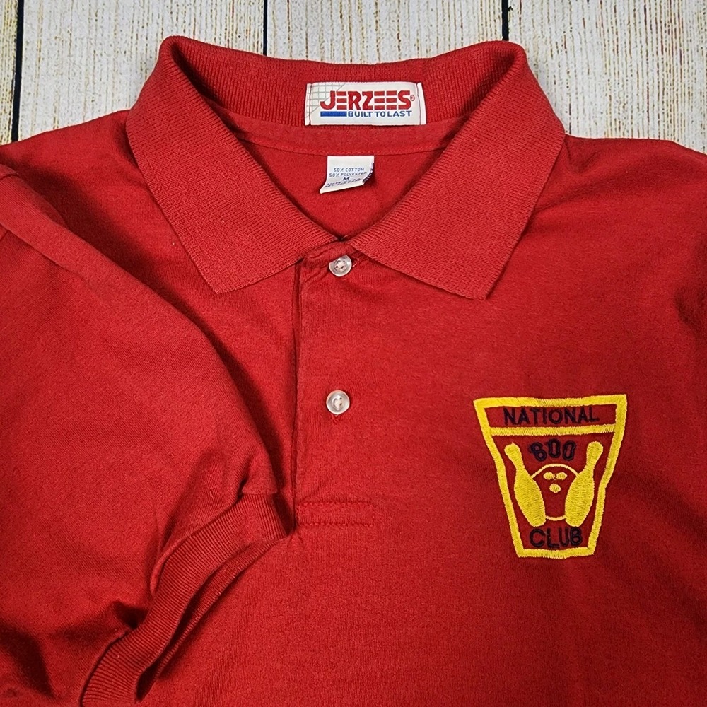 vintage 90s bowling‎ Jerzees RED MENS (M) Polo Shirt